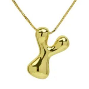 14k Gold Plated Chunky Balloon Bubble Initial Charm Pendant Necklace - Letter Y